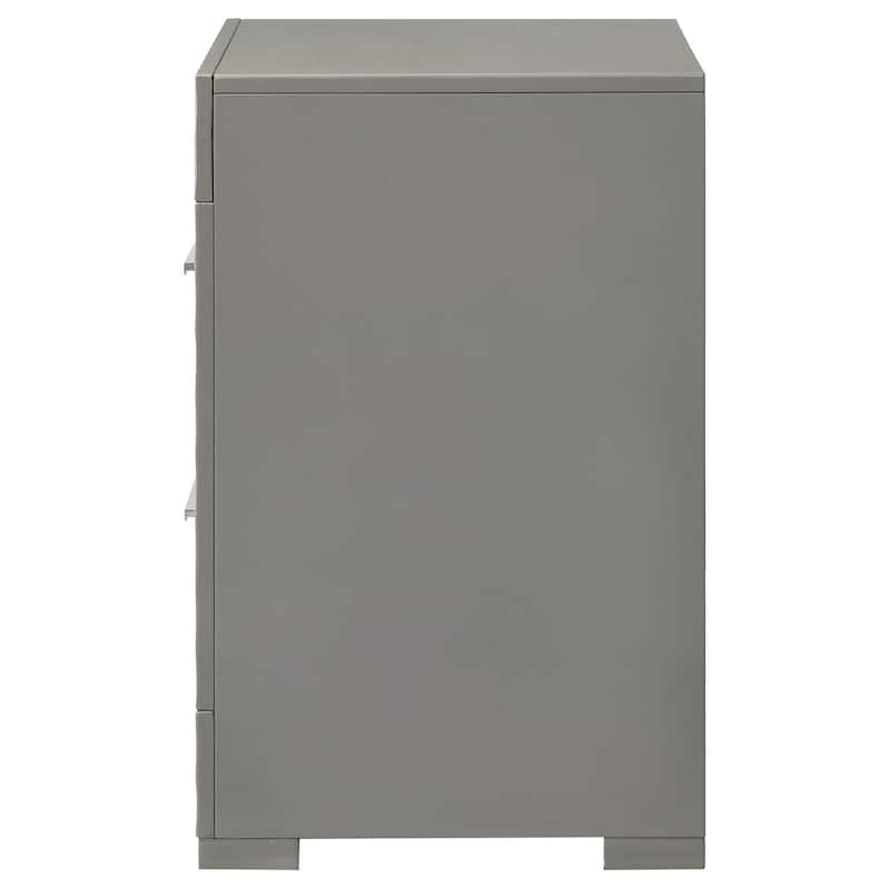 Grey High Gloss 2-Drawer Nightstand with Felt Lined Top Drawer, Modern Italian Minimalist Bedside Storage