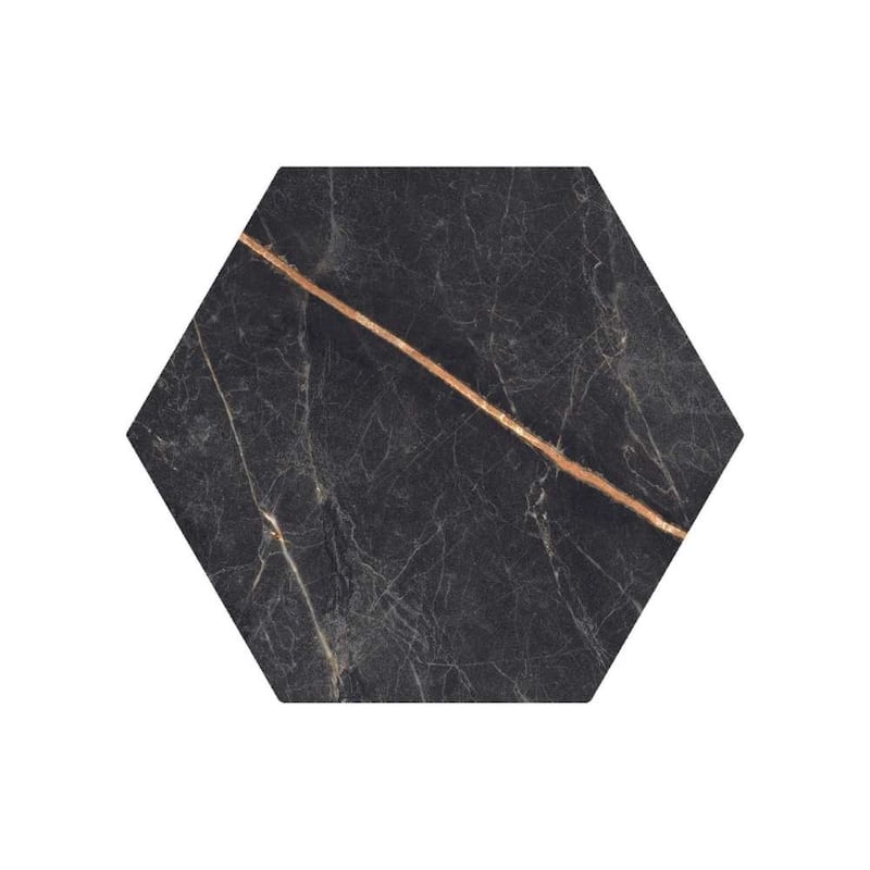 Oscuro 8x9 Black/ Gold Matte Hexagon Marble Look Porcelain Tile - Floor & Wall
