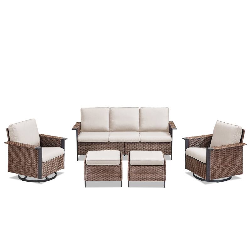 Pocassy Outdoor Wicker 4-Piece Sofa Swivel Chair with Ottoman