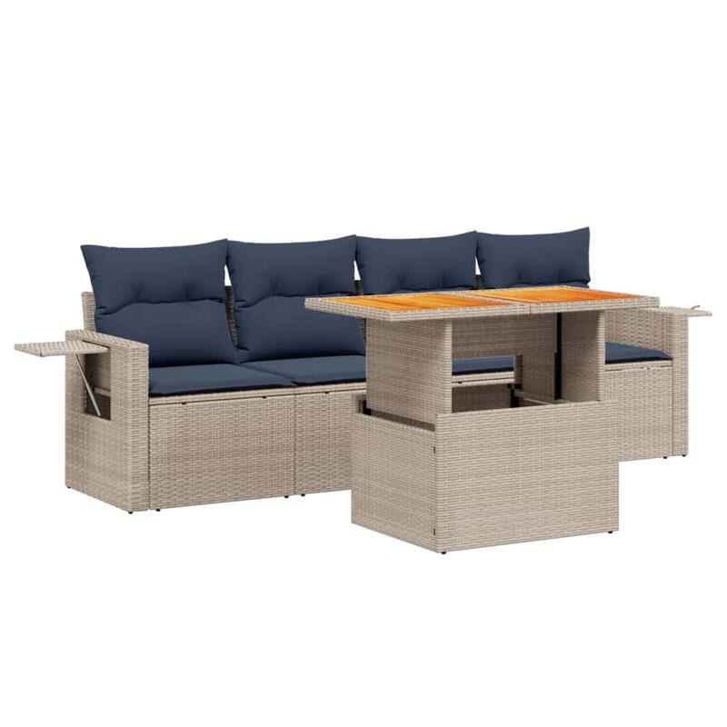vidaXL Patio Sofa Set with Cushions Outdoor Furniture 5 Piece Poly Rattan
