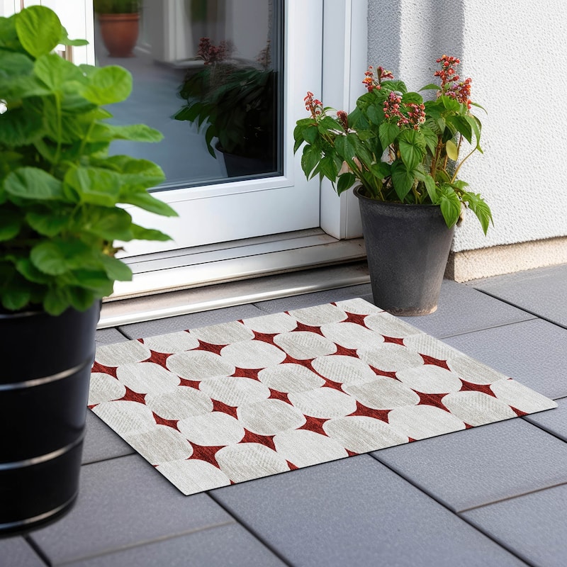Machine Washable Indoor/ Outdoor Chantille Modern Puffy Rug - Burgundy - 1'8" x 2'6"