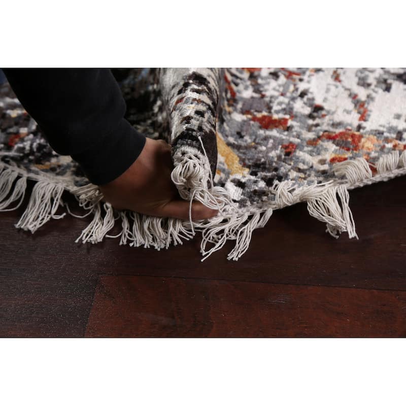 Wool/ Silk Vegetable Dye Abstract Oriental Area Rug Hand-knotted - 5'7" x 5'8" Round