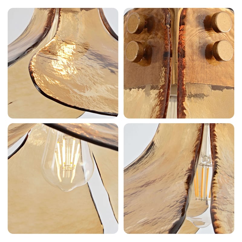 Mavis Single Light Four-leaf Amber Glass Pendant Light Chandelier. - Brushed Brass.