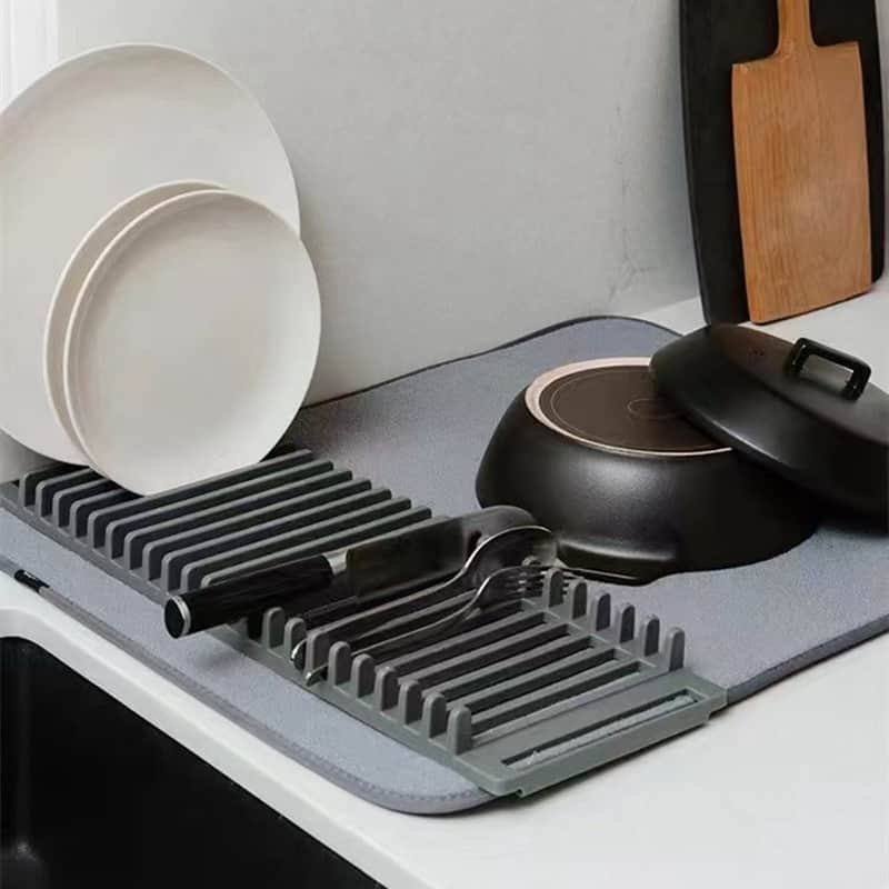 2pcs Rack and Microfiber Dish Drying Mat