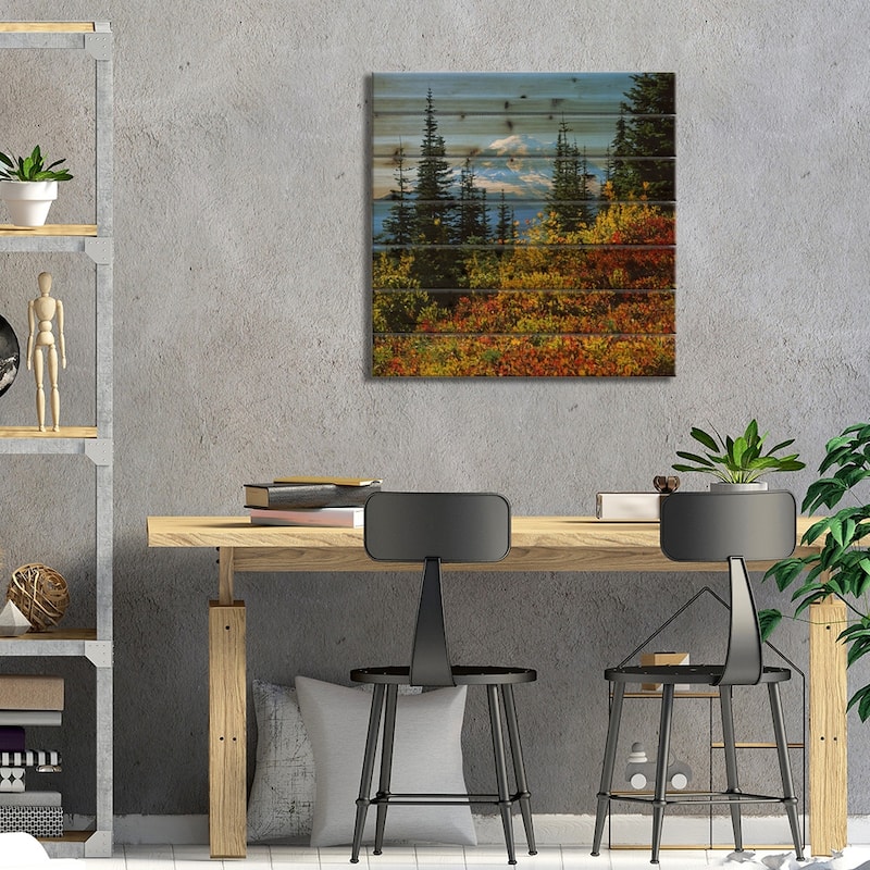 An Autumn Landscape In The Foreground, Mount Rainier National Park, Washington Print On Wood by Charles Gurche - Multi-Color