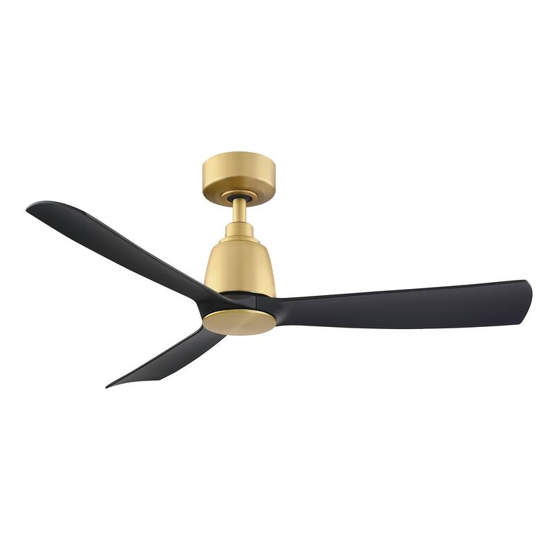 Fanimation Kute 44 inch Indoor/Outdoor Smart Ceiling Fan with Remote - Brushed Satin Brass with Black Blades - Remote
