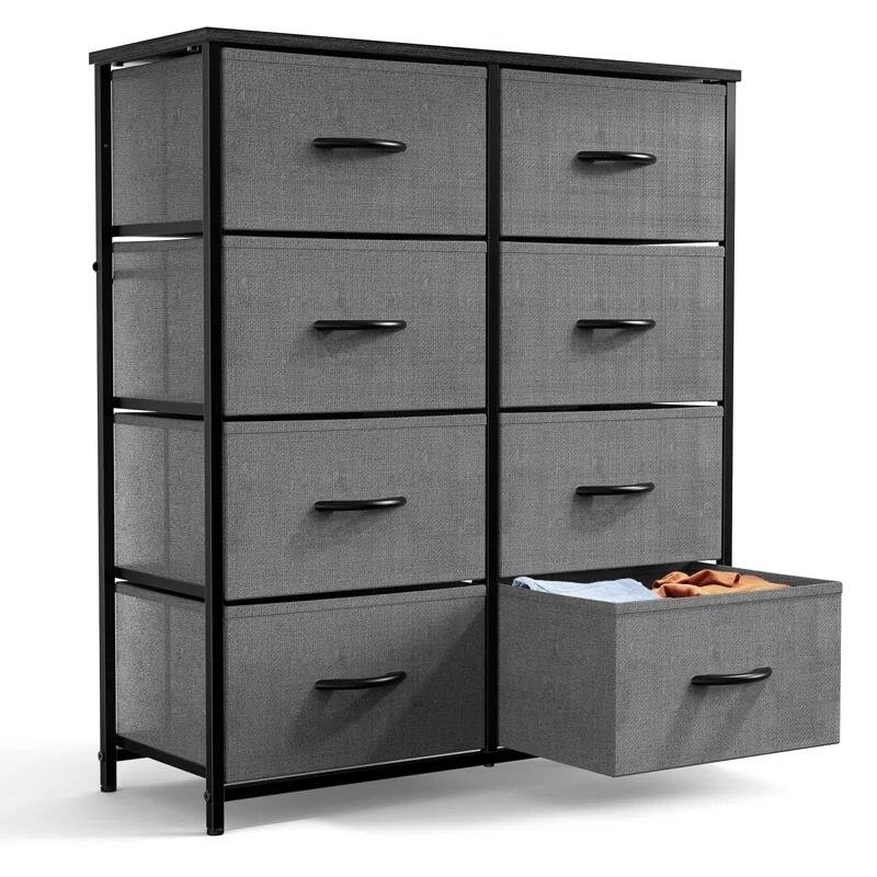 Tall Dresser Storage Tower with 9 Fabric Drawers, Grey - 8-drawer - Grey