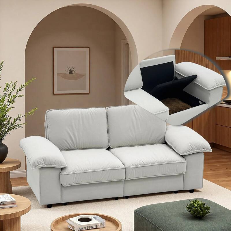 Roomfitters Modern Overstuffed Upholstered Sofa with Hidden Storage and Padded Arms, Comfy Loveseat for Small Space