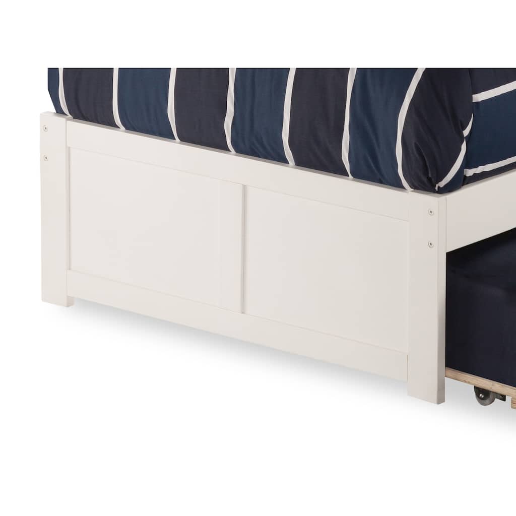 Platform Bed with Flat Panel Footboard, Twin Trundle, and USB Charger in Classic Cottage Style White