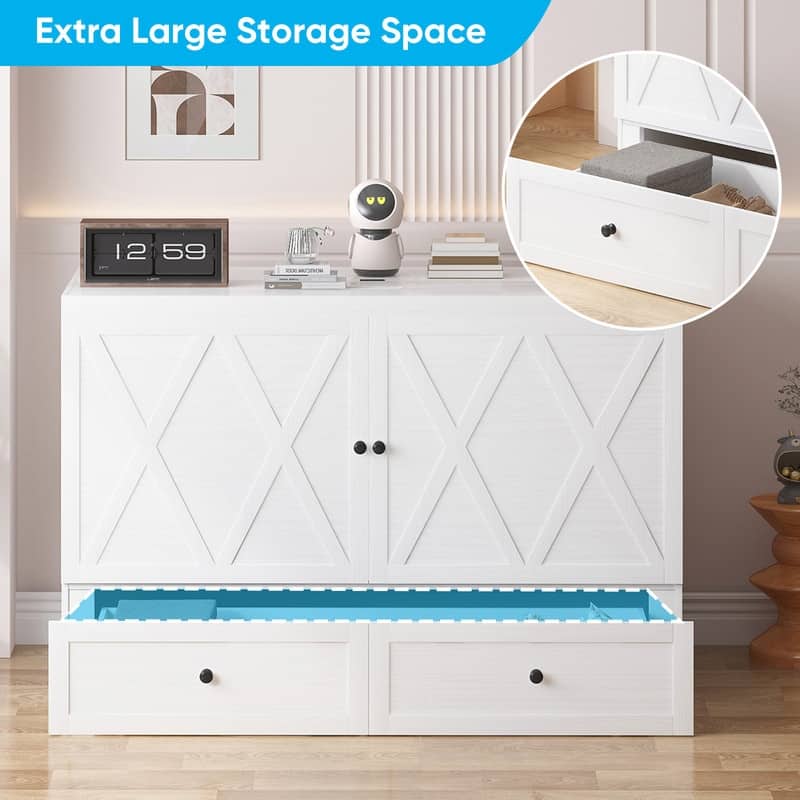 Mixoy Queen Size Murphy Bed with Charging Station & Storage Drawer,Space-Saving Design,Optional Mattress