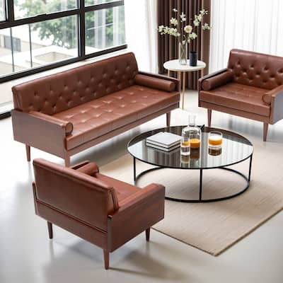 Mid Century Modern Tufted Upholstered Sofa with Wood Legs, Living Room Couch