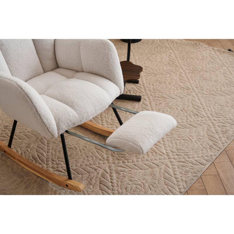 Comfortable Teddy Fabric Upholstered Rocking Chair with High Backrest and Pillows for Indoor Use