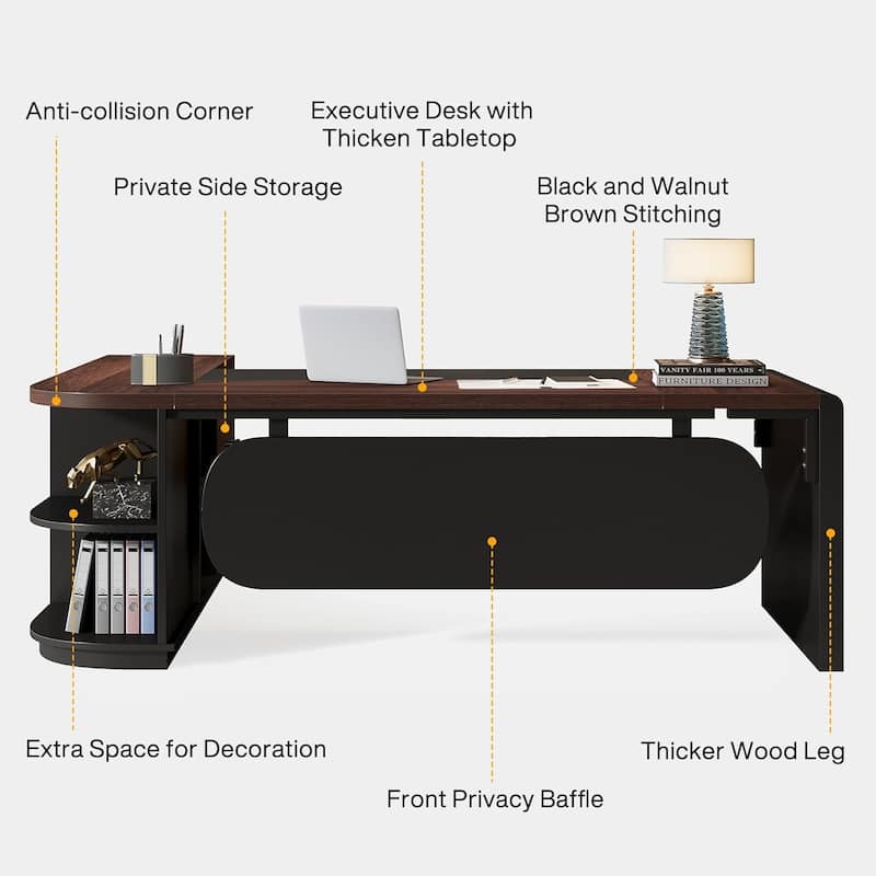 80'' L-Shaped Desk, Large Executive Office Desk with 55'' Drawers Cabinet