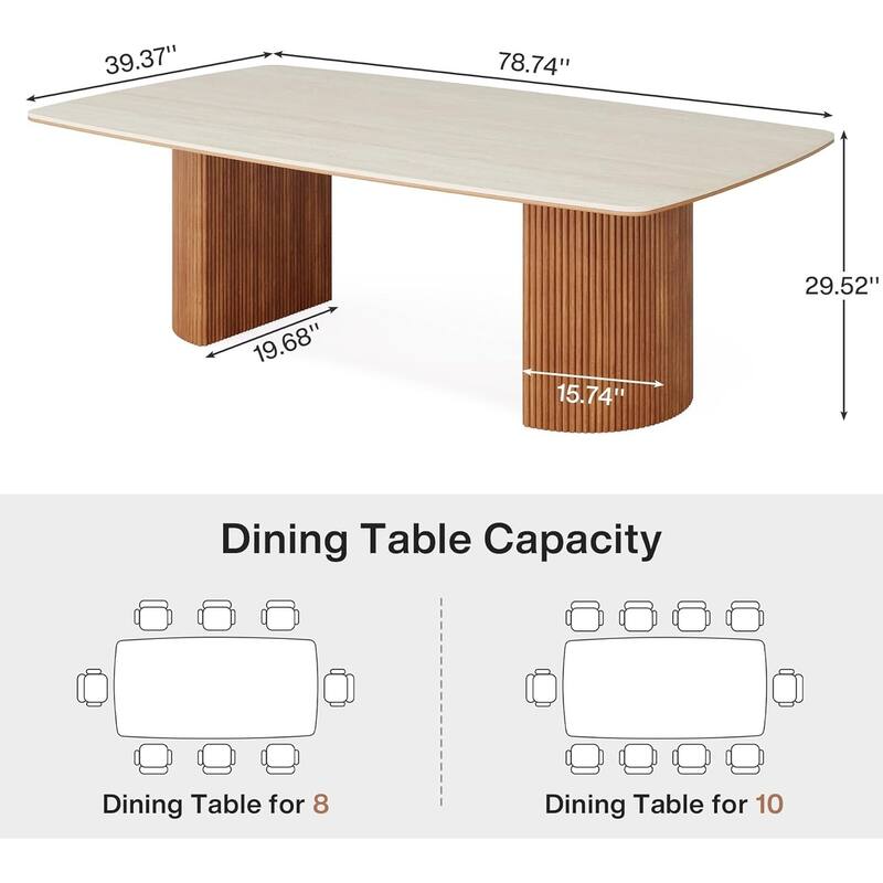 78.74'' Large Travertine Slab Dining Table with Greek Semi-Column Leg