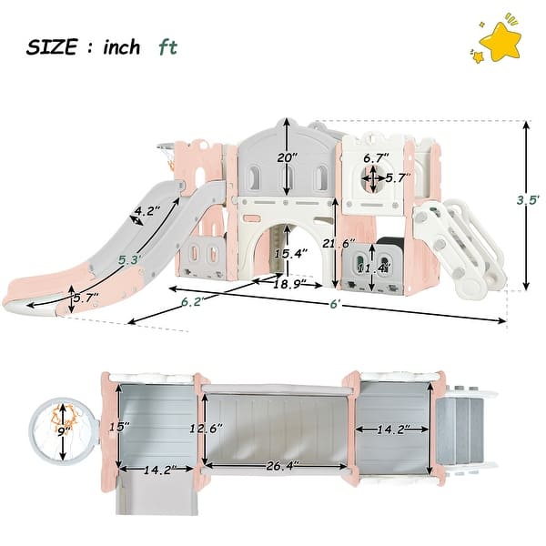 dimension image slide 0 of 2, Kids Freestanding Slide Climber Play House for Indoor Outdoor Playground Activity - 6”L x 6.2”W x 3.5”H