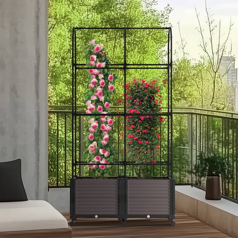 Raised Garden Bed Planter Box with Trellis, Self-Watering and Wheels - 16"X32"x73" - 16"X32"x73"