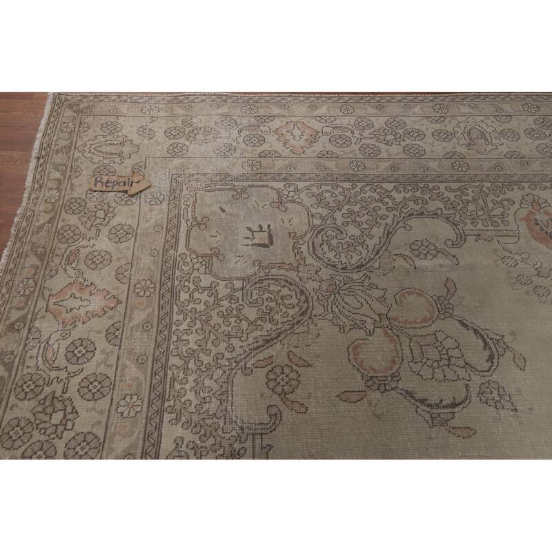 Tabriz Persian Vintage Rug Handmade Living Room Wool Carpet - 9'7" x 13'0"