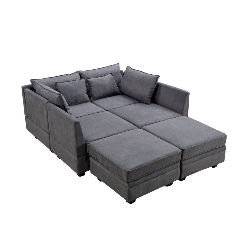 U-Shape Modular Sectional Sofa, Convertible Sectional Sofa Bed, Upholstered Sofa with Reversible Chaise & Ottoman