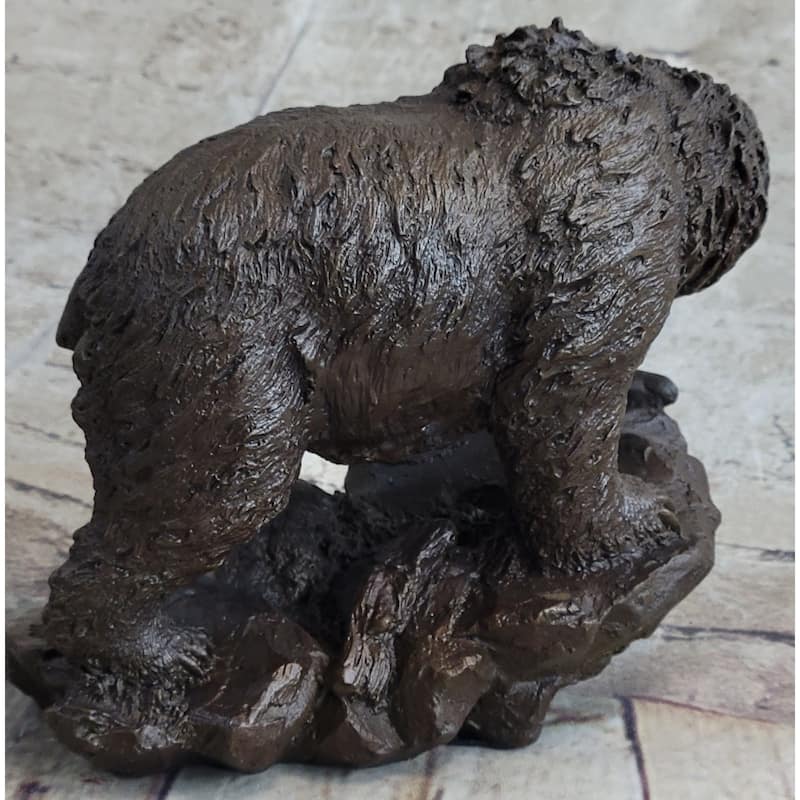 Original Burly Black Bear With His Fish Dinner Bronze Sculpture Statue Figurine