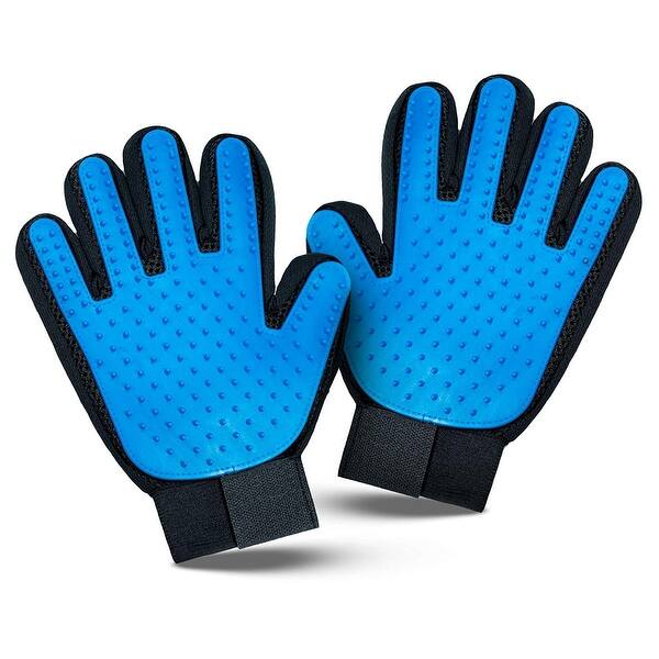 Shop My Poochy And Me Pet Grooming Glove Brush Deshedding Glove Massage Mitt With Efficient Pet Hair Remover Blue Overstock 23134700