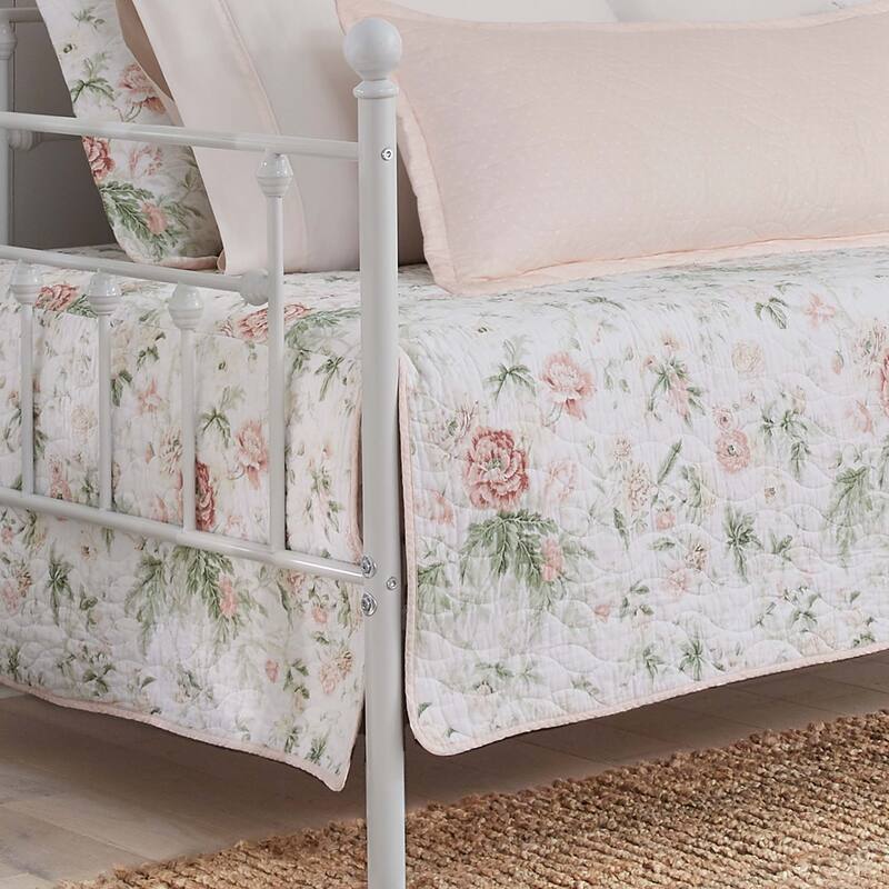 Laura Ashley Breezy Floral Cotton Pink 4 Piece Daybed Cover Set