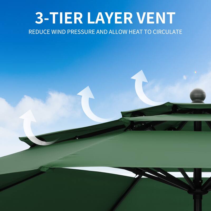 Ainfox 10 ft Patio Umbrella with Base 3 Tiers Outdoor Market Umbrella