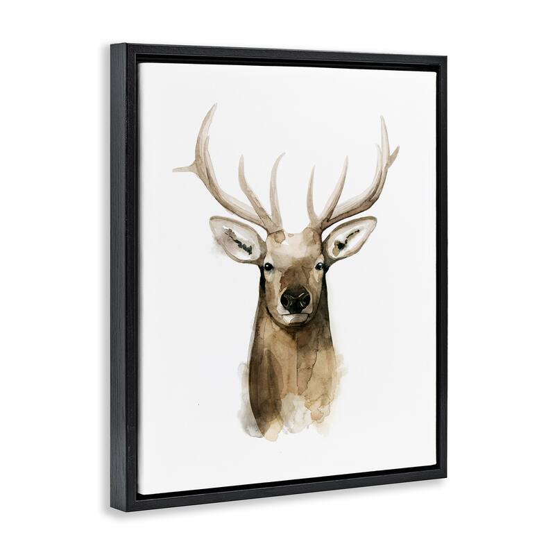Stupell Deer Portrait Watercolor Framed Floater Canvas Wall Art Design by Grace Popp