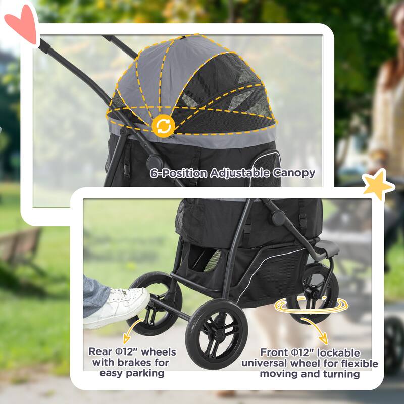 PawHut Pet Stroller for Small Dogs and Cats, 3 in 1 Dog Stroller Jogger with Detachable Carrier, Storage Basket, Gray