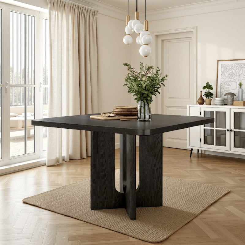 Zoko Square Counter Height Dining Table, Pedestal Base, Ash Gray Wood