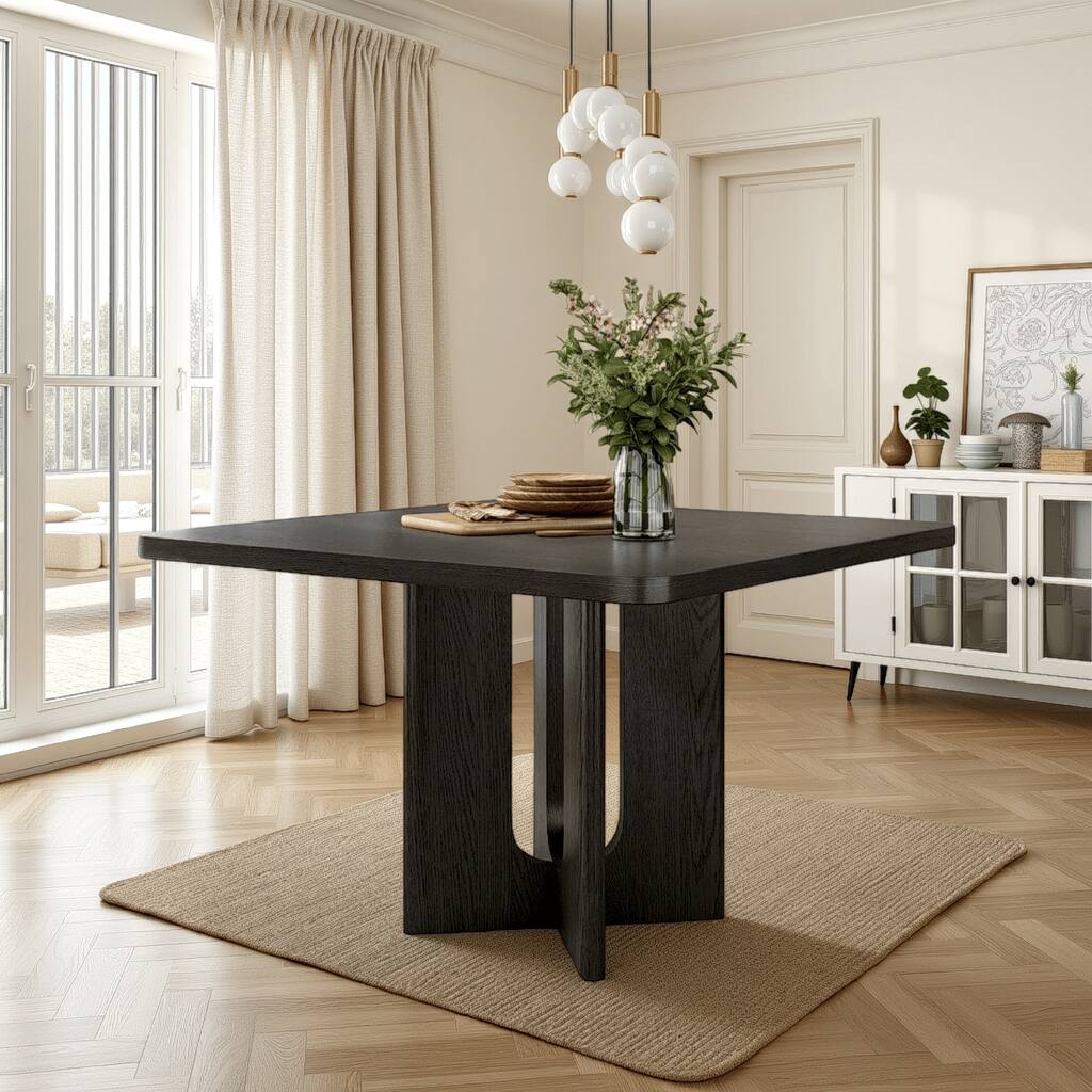 Zoko Square Counter Height Dining Table, Pedestal Base, Ash Gray Wood