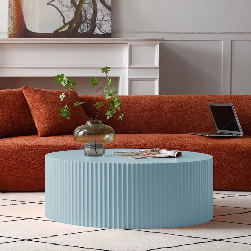 Modern Glam 36 inches Handcraft Relief Side End Round Coffee Table for Living Room