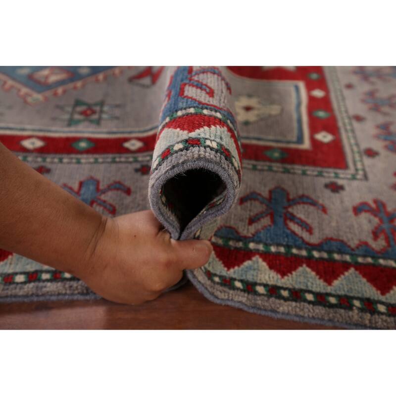 Hand Knotted Oriental 100% Wool Carpet Traditional Geometric Greys & Charcoal Kazak Area Rug - 6' 0'' X 4' 2''