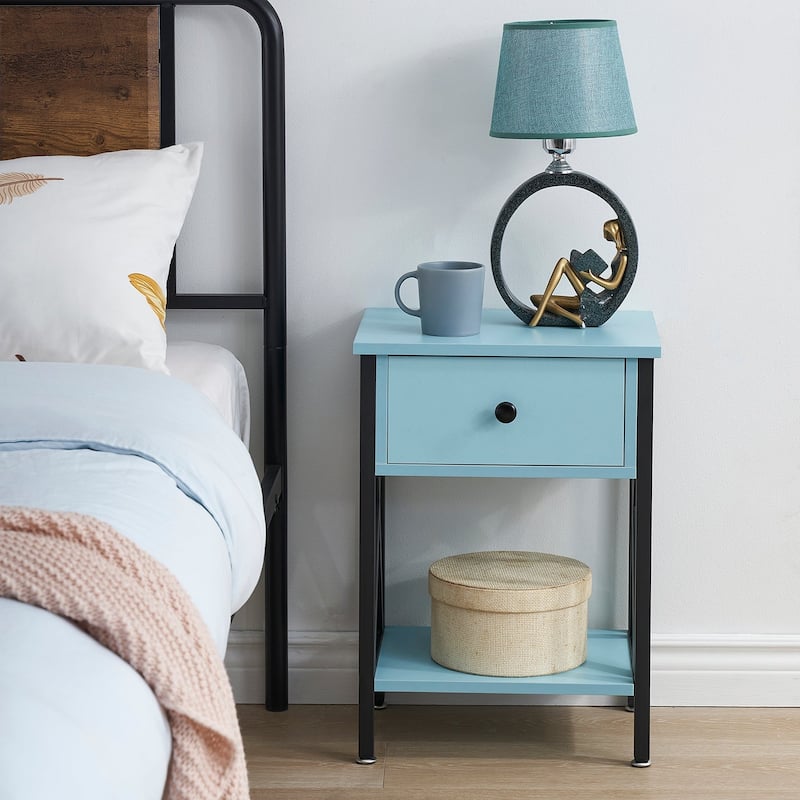 VECELO Modern Nightstand 1-Drawer with Storage Shelf, End Table/Side Table
