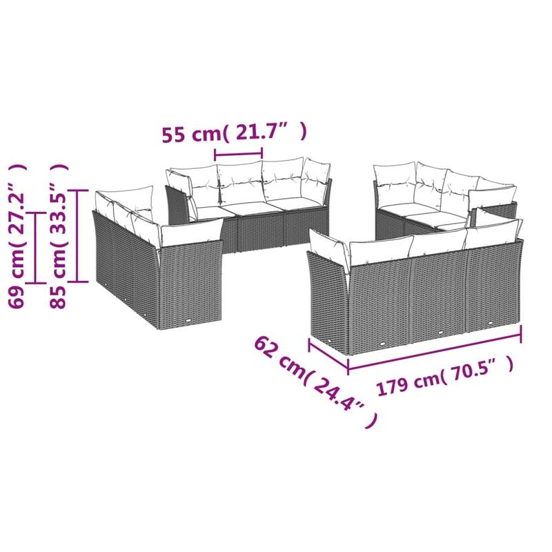 vidaXL Garden Sofa Set Brown, Cream White - 24.4 x 24.4 x 27.2