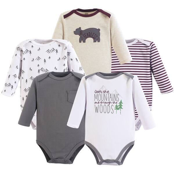 slide 1 of 1, Yoga Sprout Baby Boy Cotton Long-Sleeve Bodysuits 5pk, Mountains 0-3 Months - Mountains Long-Sleeve