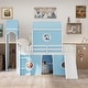 preview thumbnail 2 of 8, Blue Wooden Loft Bed Frame Full Size Playhouse Bed with Convertible Tower, Slide, Ladder and Guardrails - Large Space Underneath