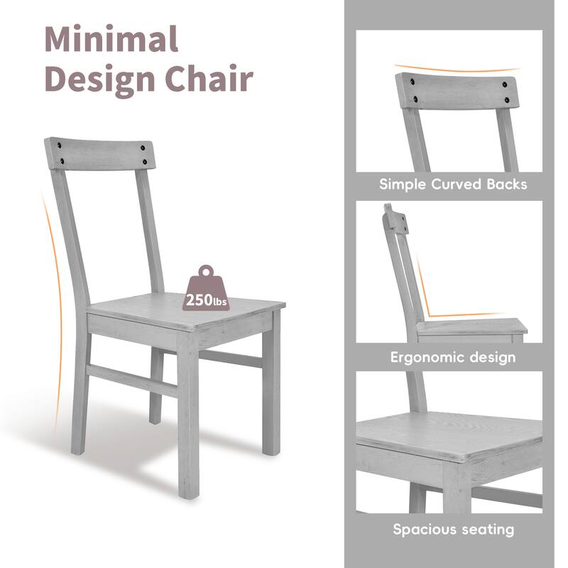 5-Piece Rustic Round Pedestal Extendable Dining Table Set with 15.7" Removable Leaf and Simple Dining Chirs for Small Places