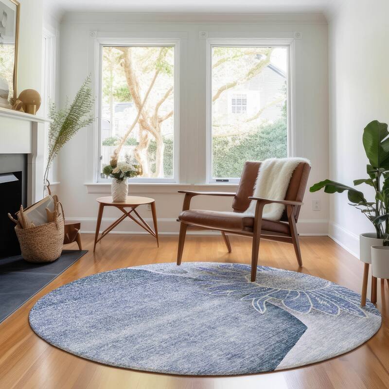 Premium Washable Super Soft Chic Floral Mayfield Rug - Blue - 8' x 8' - Round