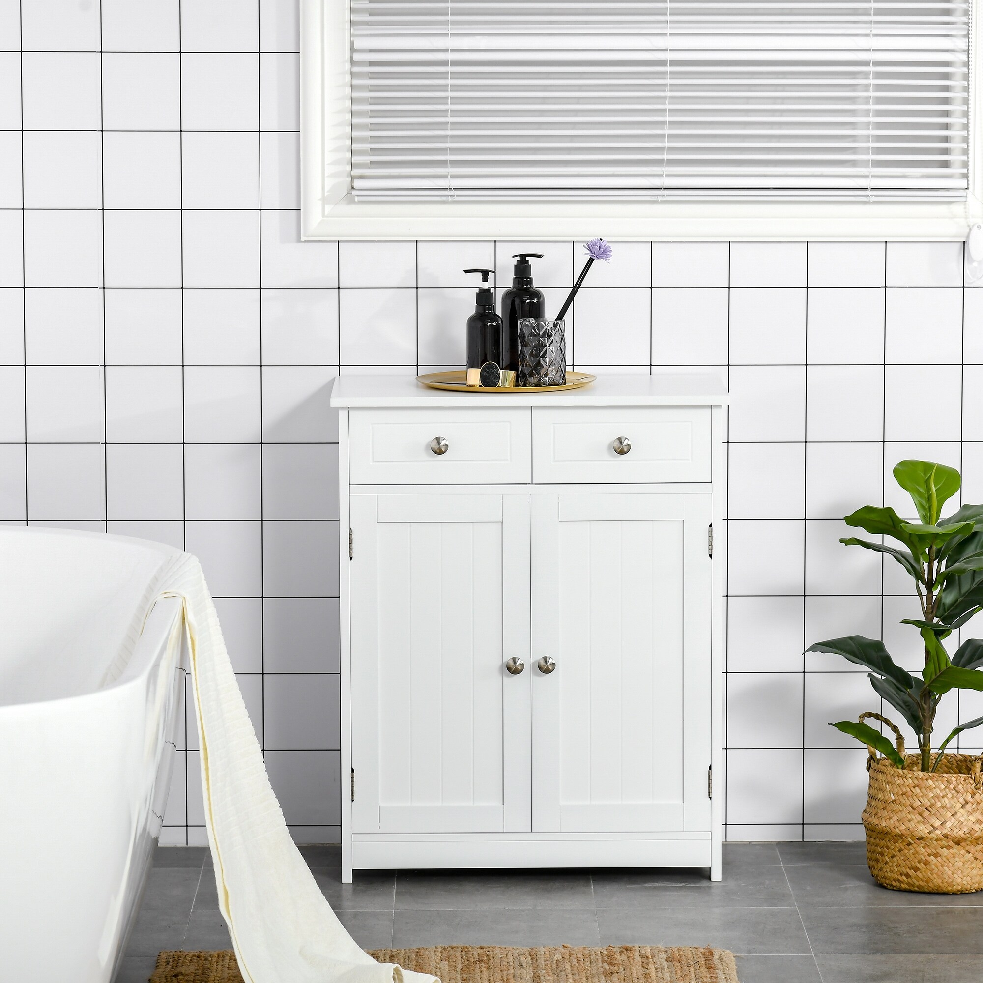 White freestanding sales bathroom storage cabinet