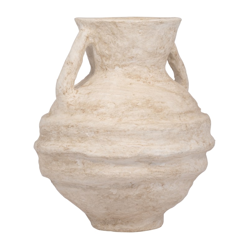 Sagebrook Home Paper Mache, Vase With Handles, White, Amphora, Textured