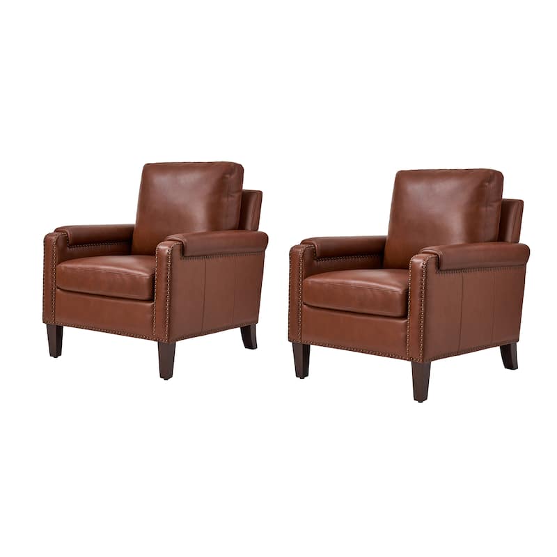 Kunz Transitional Genuine Leather Accent Chair with Removable Cushion and Nailhead Trims Set of 2 by HULALA HOME