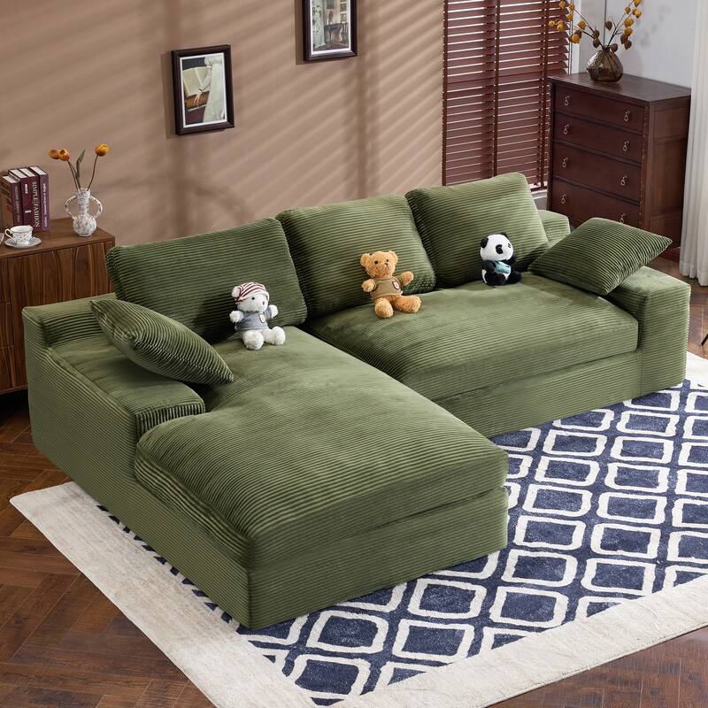 Roomfitters Corduroy Compressed Sofa with 3 Back Cushions & 2 Pillows, Soft Skin-Friendly Couch for Cozy Living Room