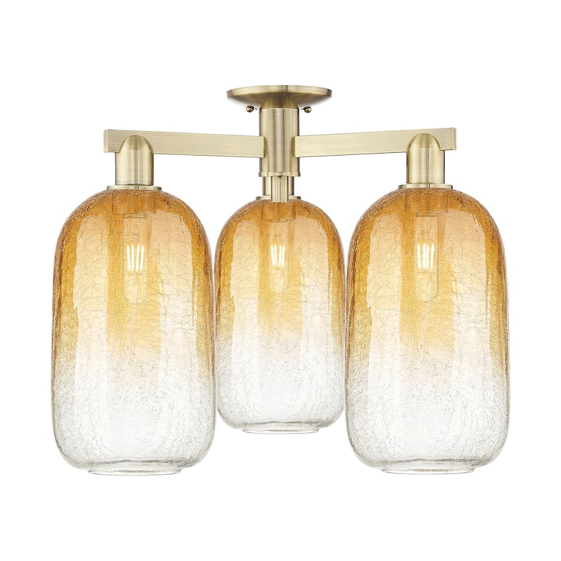 Innovations Lighting 716-3F-17-25 Brookhaven Cloche Semi-Flush - Antique Brass / Amber
