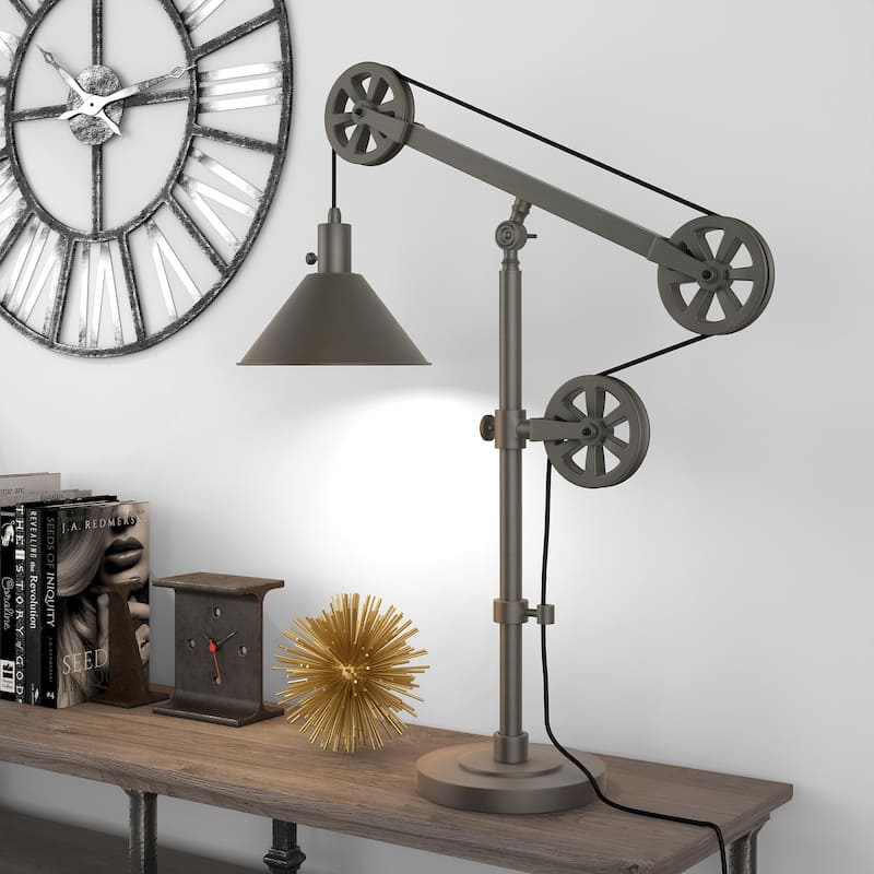 Carbon Loft Tirith Industrial Farmhouse Table Lamp with Pulley System