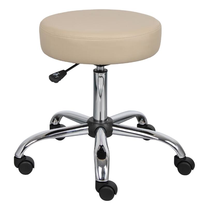 Fea Medical Swivel Stool, Round Beige Padded Seat, Rolling Chrome Base