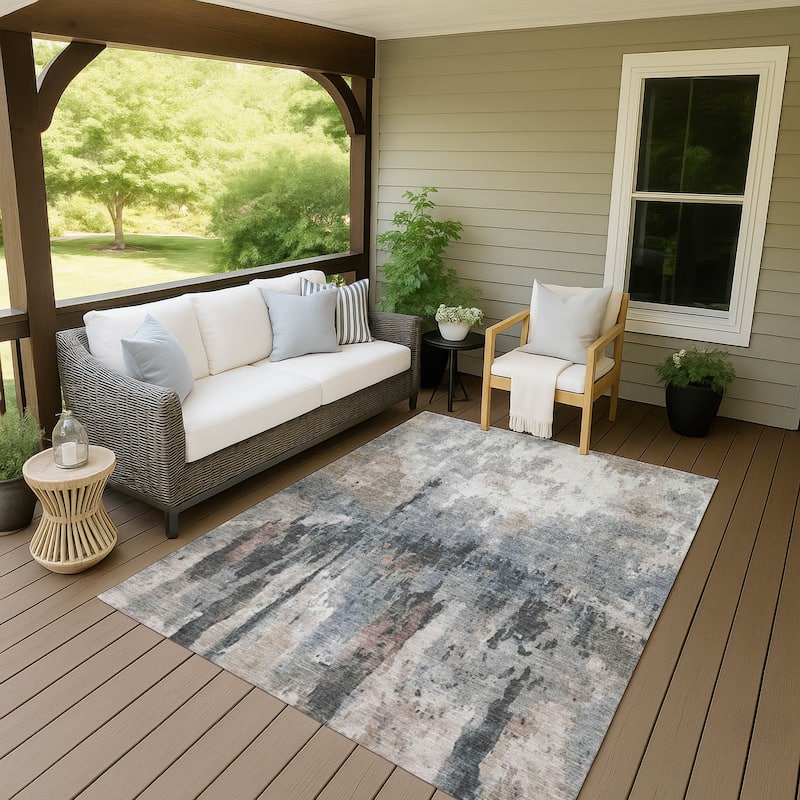 Machine Washable Indoor/ Outdoor Abstract Modern Chantille Rug - Beige - 2'6" x 3'10"