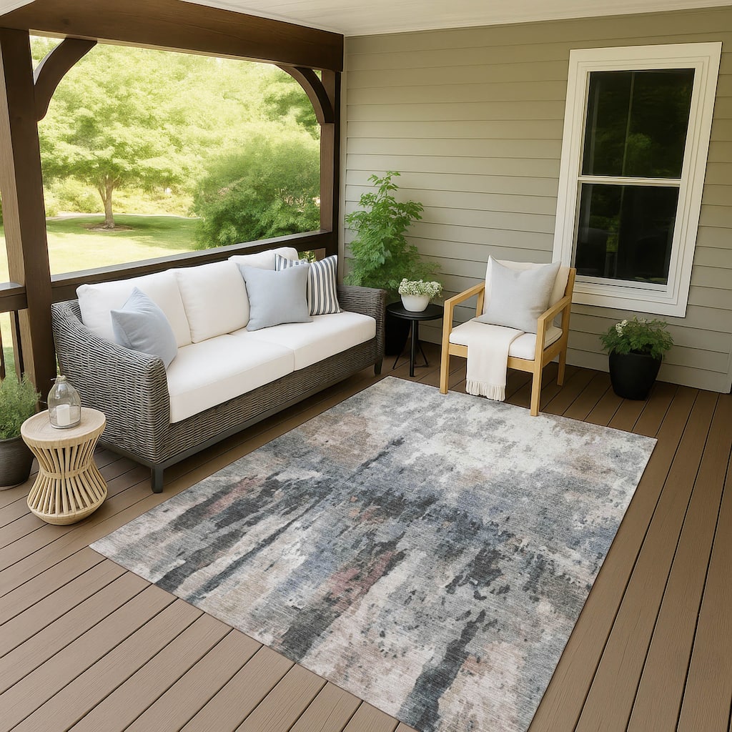 Machine Washable Indoor/ Outdoor Abstract Modern Chantille Rug