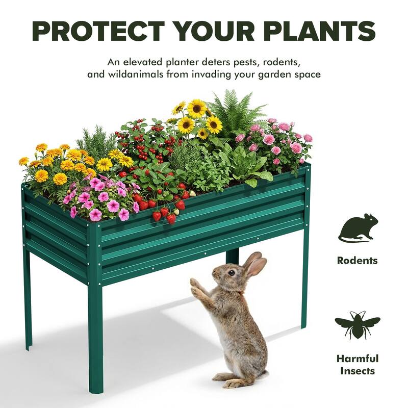 Meyreso 48" x 30" x 20" Galvanized Raised Garden Bed with Legs, Metal Elevated Planter Box, Rust-Resistant, Safety Edging