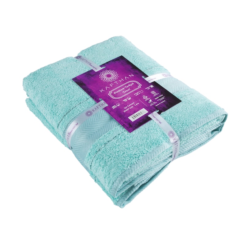 KAFTHAN Textile Fishbone Turkish Cotton Bath Towels (Set of 2) - 59"L x 35"W x 0.5"H