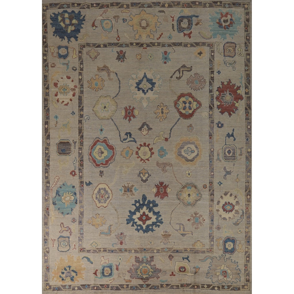Hand Knotted Oriental 100% Wool Carpet Transitional All-Over Beige & Ivories Oushak Area Rug - 10' 2'' X 7' 11''